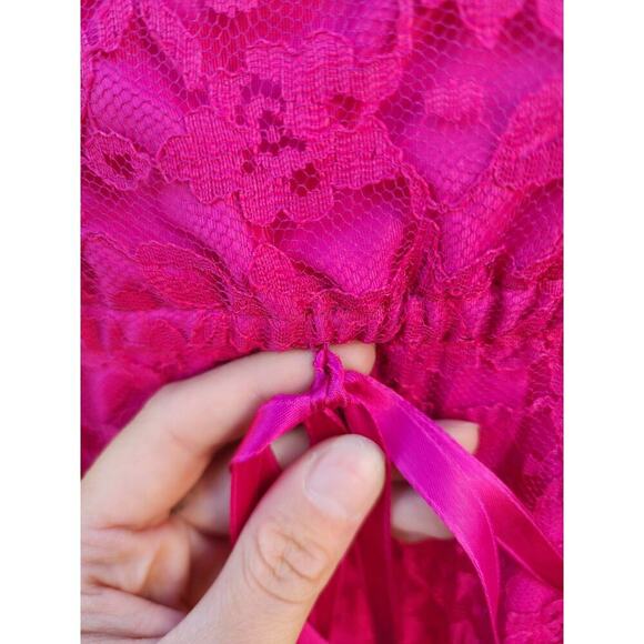 Vtg 60s 70s Union Made Barbie Hot Pink Empire Waist Lace Strappy Maxi Dress Sz S - Picture 5 of 8
